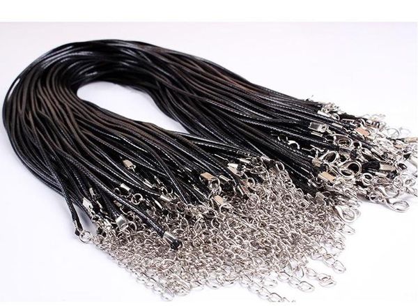 Collana di serpente in pelle nera Cavo di perline Corda di corda Filo 45cm Catena di estensione per gioielli fai da te con componenti di chiusura a moschettone