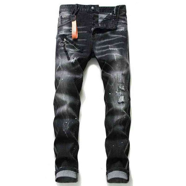 

european italy style men famous brand jeans pants slim letter moto & biker black hole for, Blue