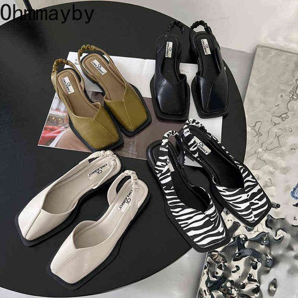 

2022 summer elegant women sandals fashion ladies elastic band flats heel female shallow singbacks party shoes sandalias mujer y220409, Black