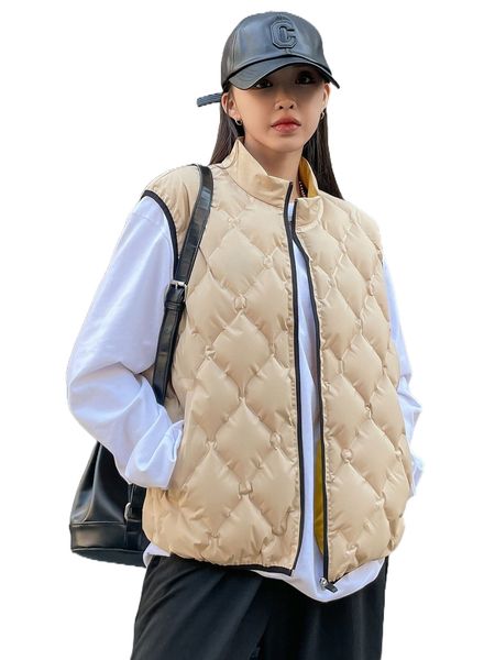 

dazy quilted contrast binding zipper vest coat m9kd#, Black