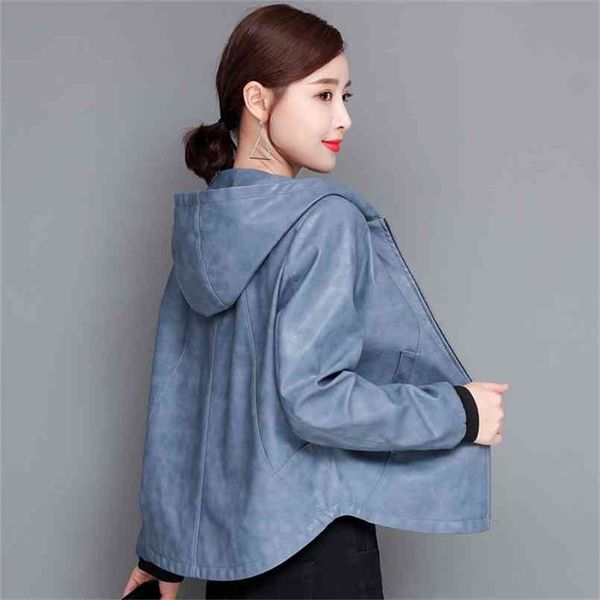 

fashion faux leather jacket women pu leather coat short loose women's leather motorcycle coats outerwear 210908, Black