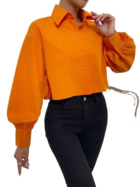 

solid lantern sleeve shirt c4gd#, White