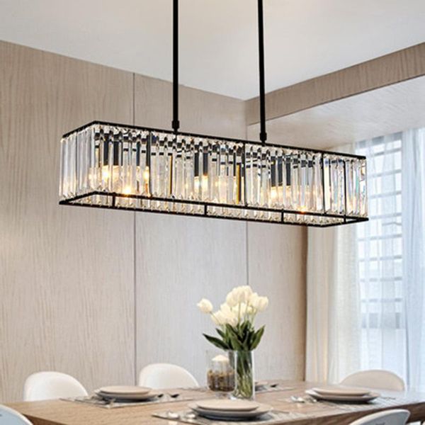 Lampade a sospensione Lampadario moderno rettangolare in cristallo chiaro Lampada Drop Room Lving Design El LightingPendant