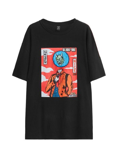 

x the menace of society men japanese letter & cartoon graphic drop shoulder tee 484y#, White;black
