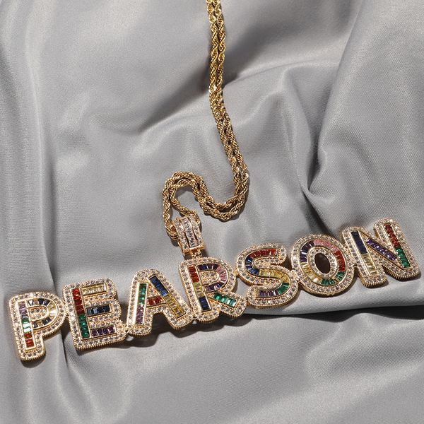 

men women gold plated bling cz custom name letter name pendant necklace with 24inch rope chain, Silver