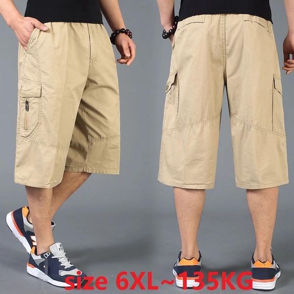 Herren -Shorts Plus Size 6xl 135 kg Sommer Männer Fracht Safari -Baumwolltaschen aus der Tür gerade Reißverschluss Lose Khaki Black Shortsmen's's