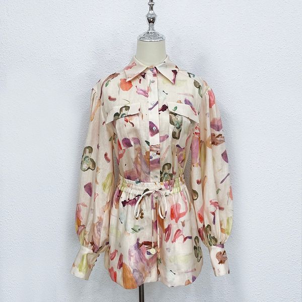 

2022 linen print set designed two piece dress by australian luxury designer, White