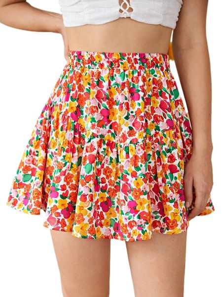 

allover floral print flare skirt j4lk#, Black