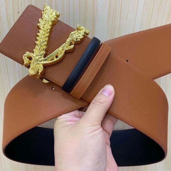 

genuine leather women waistband luxury v buckle belt for female dress coat fashion wild straps belt width 7 cm 220407, Black;brown