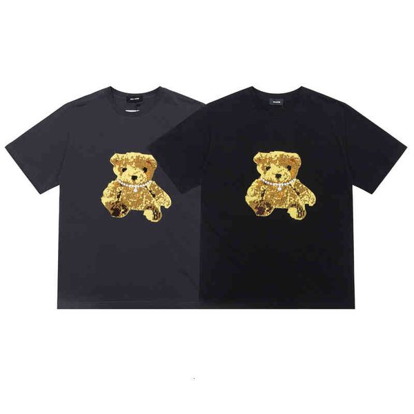 

men's t-shirts spring and summer we11 three-dimensional embroidery bear round neck pullover men's women's short sleeve batch, White;black