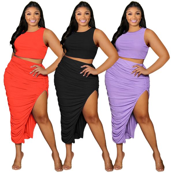 

summer new vest pleated skirt casual two-piece dress set, White