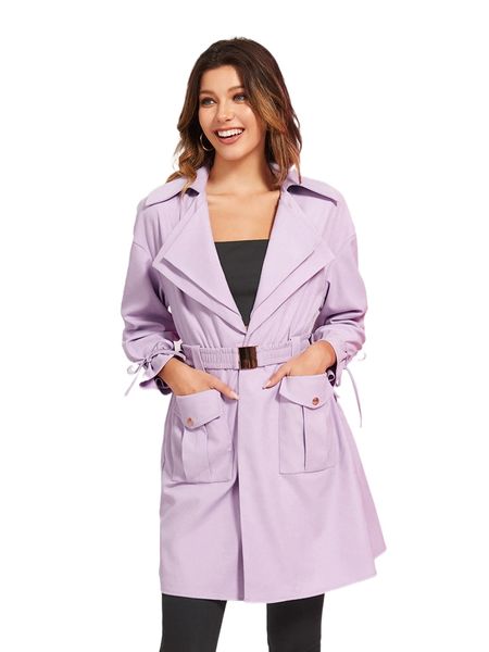 

x candylowen drop shoulder dual pocket belted coat c6o6#, Black