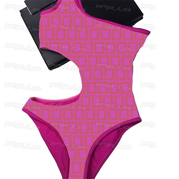 Fato de banho feminino de ombro único sexy cintura cortada design maiô uma peça acolchoado rosa maiô