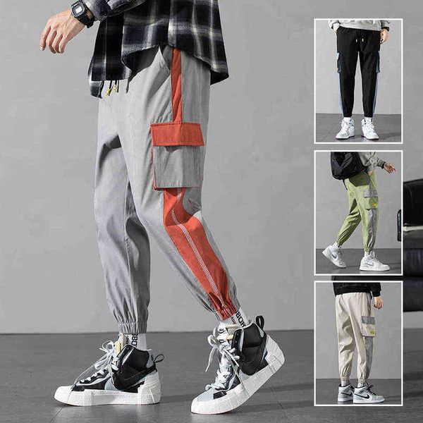 

men's pure cotton trousers 2022 new men's fashion street multi pocket overalls men's autumn casual sports pants drawstring pa, Black