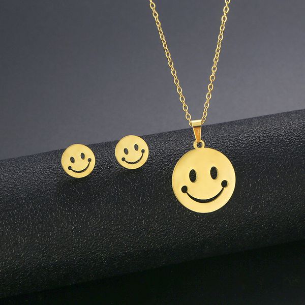 

european and american stainless steel smile necklace and earring set, Silver