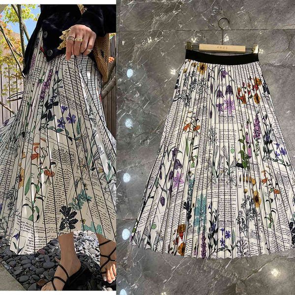 

skirts p210365yk g elastic waist pleated print large swing loose skirt women's summer, Black