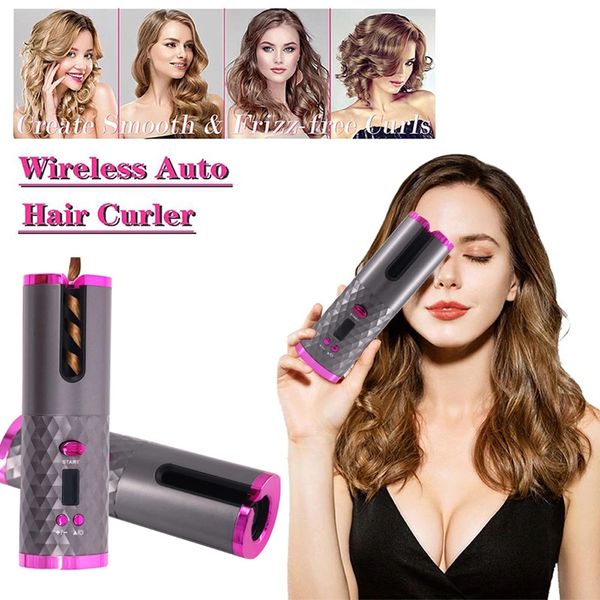

portable lazy cordless fully automatic charging ladies hair curler wireless curling iron wand usb rechargeable ceramic air for lcd display s
