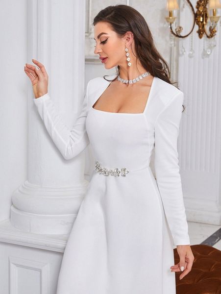 

rhinestone detail a-line dress f4mb#, Black;gray