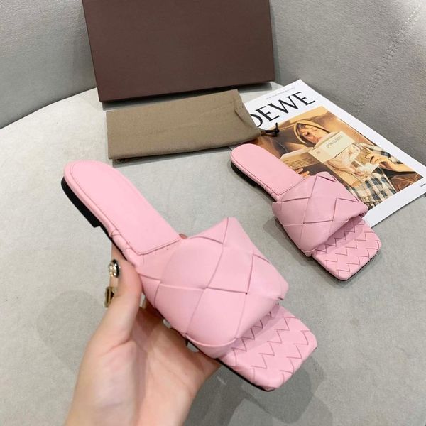 

flat slides lido sandals woven women slippers square mules shoes ladies wedding high heels dress with box wx5s, Black