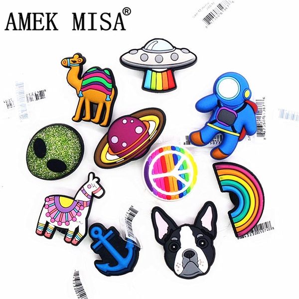 

original 1pcs bulldog charms rainbow astronaut planet pvc shoe decoration accessories jibz fit kids party gifts 220707, White;pink