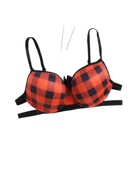 

plus plaid underwire bra i8i2#, Black;white