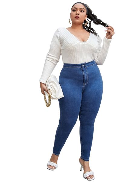 

plus high waist skinny jeans x7bs#, Blue