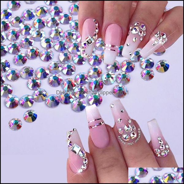 

nail art decorations salon health beauty 10bag/set (1440pcs/bag) flat back ab color crystal rhinestone 3d jewelry glass diamond gems nails, Silver;gold