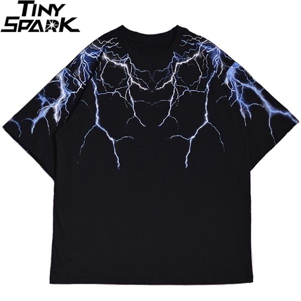 

streetwear dark lightning t shirt hip hop men harajuku tshirt short sleeve cotton t-shirt fashion black tees hiphop 220418, White;black