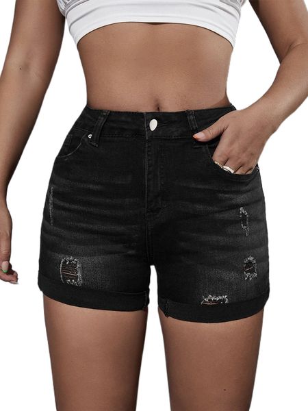 

ripped roll hem denim shorts v4i4#, White;black