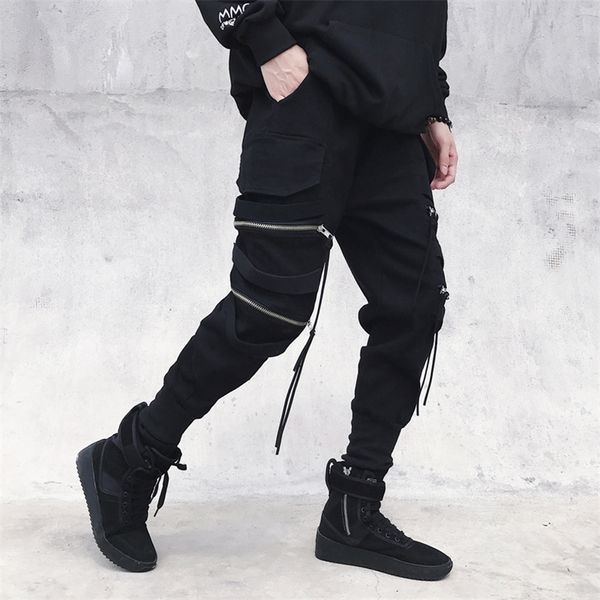 

men's fashion autumn summer cotton pants hip hop elastic waist pants 201126, Black