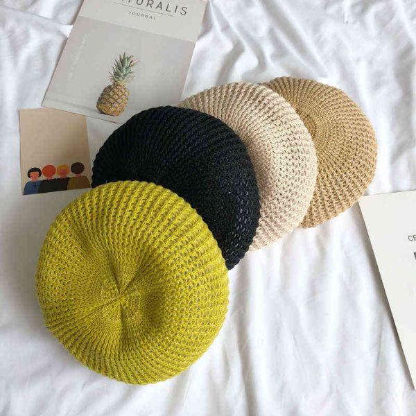 

cs spring and summer hollow berets cap women floral lace green knitting wire hat lolita painter hat decorate beret hat j220722, Blue;gray