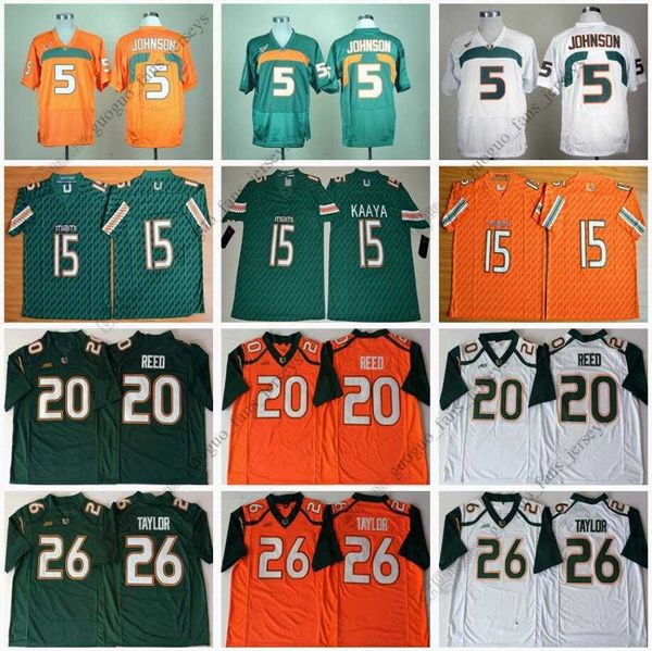 NCAA Miami Hurricanes Fußballtrikot 5 Andre Johnson Brad Kaaya 20 Ed Reed Sean Taylor Orange Weiß Hochwertiges Trikot Größe S--XXL 22