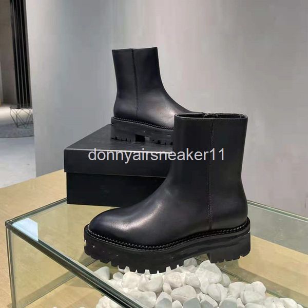 

boots high end autumn and winter black leather short boots side zipper fashion slim casual women's martin black