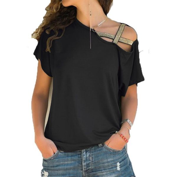 S-5XL Tops Frauen Skew Neck Unregelmäßige Criss Cross Bluse Patchwork Solide Tops Blusa Femme Eine Schulter Sommer Hemd Hohl plus Größe