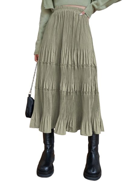

dazy high waist plisse ruffle hem skirt 93r0#, Black