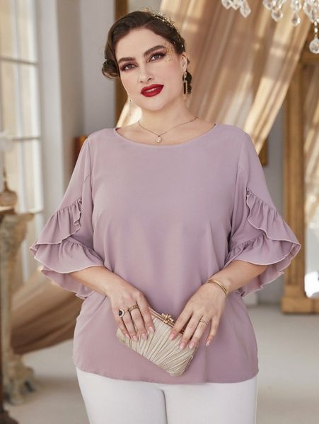 

plus ruffle cuff blouse o6du#, Black