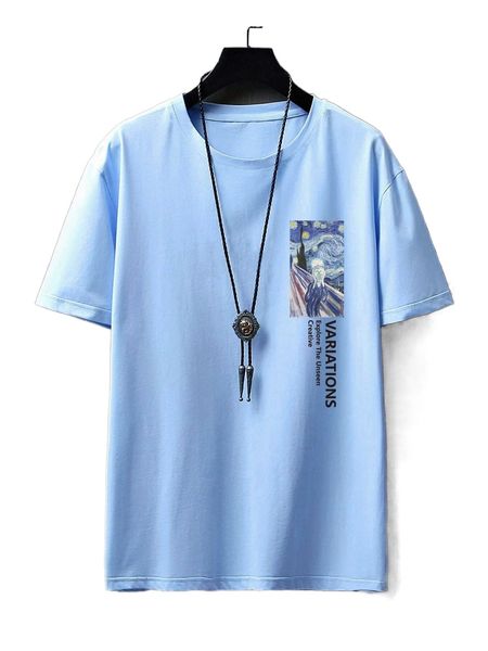 

men graphic & letter graphic tee c7lm#, White;black