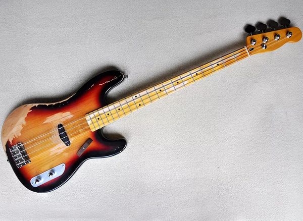 

tobacco sunburst relic 4 strings electric bass guitar with maple fingerboard