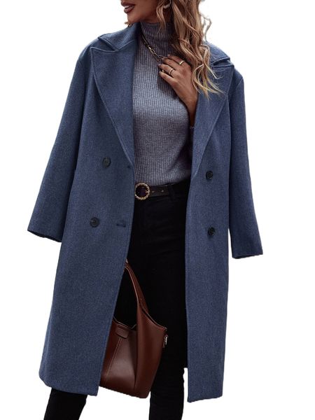 

lapel collar double breasted overcoat q21c#, Black
