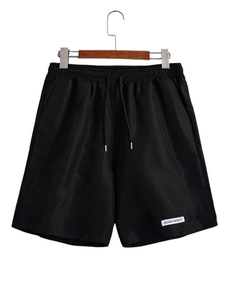 

men slogan patched detail drawstring waist track shorts o9q3#, White;black