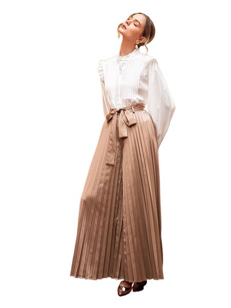 

x gautii self belted pleated wide leg pants j7hc#, Black;white