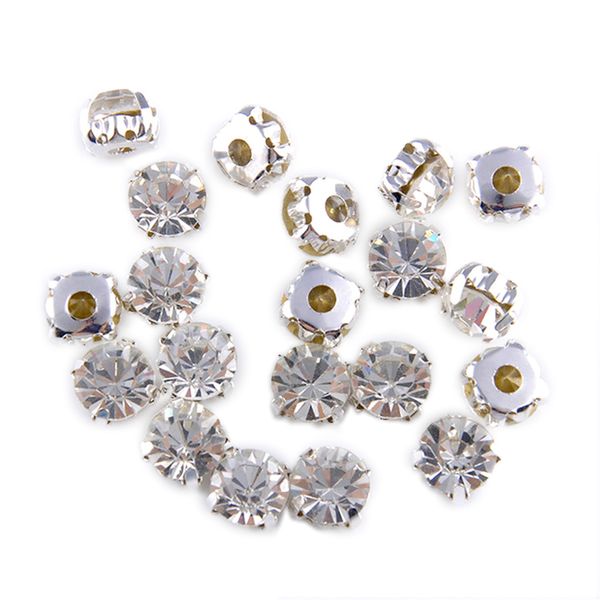 Strass di cristallo lucido da 3mm-10mm Cucire su artiglio Set di strass in argento da utilizzare per accessori fai-da-te