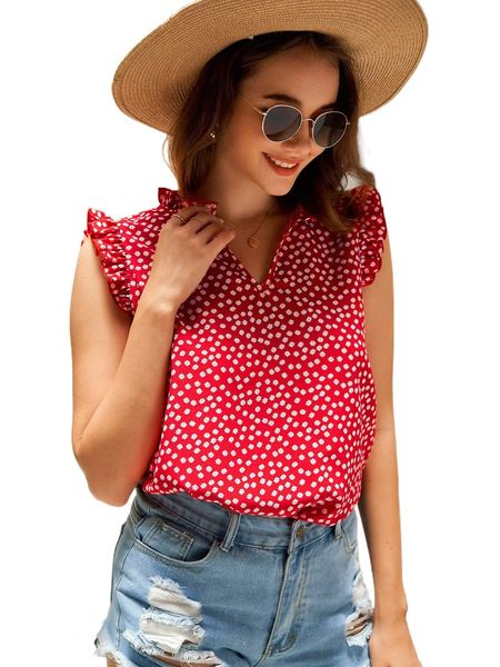 

ditsy floral ruffle trim popover blouse j0j2#, White