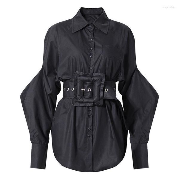 Abiti casual XUXI Moda donna Abito sottile Allentato di media lunghezza Tinta unita con cintura Camicia a maniche lunghe Donna Primavera Autunno 2022 E1107