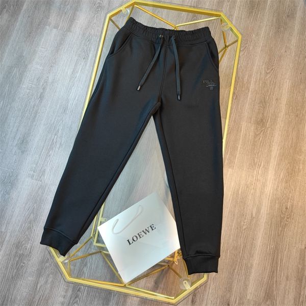 

autumn and winter new couple metal triangle embroidery plush casual pants for men and women, Black;white