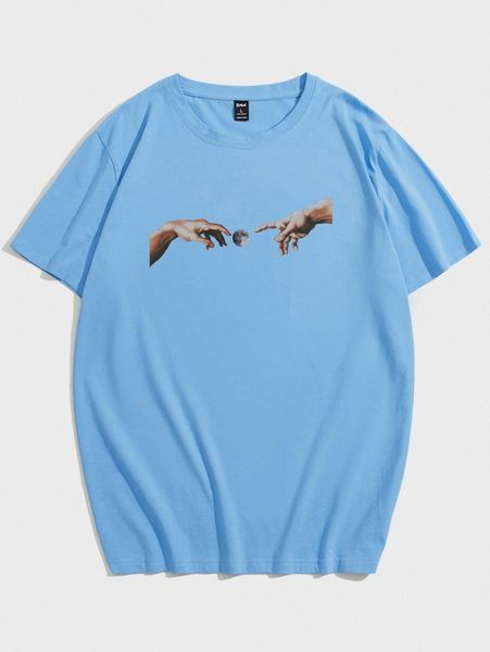 

romwe guys hand & planet graphic tee y5ca#, White;black