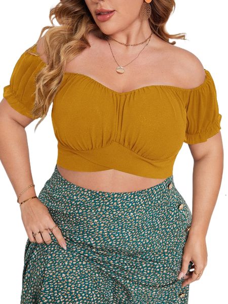 

plus solid tie back off shoulder k3eq#, Black