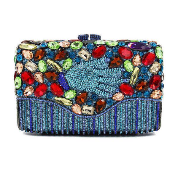

nxy evening bag fashion green/red rhinestone ladies party clutch blue crystal diamond women dinner banquet clutches handbags 0530