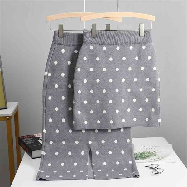 

gigogou thick autumn winter women skirts high elastic polk dot long knitted sweater skirt warm female black pencil skirt 210325