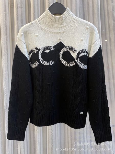 

women's sweaters designer 2021 new xiaoxiangfeng autumn winter letter hanging wool ski series cashmere silver thread high neck sweater, White;black